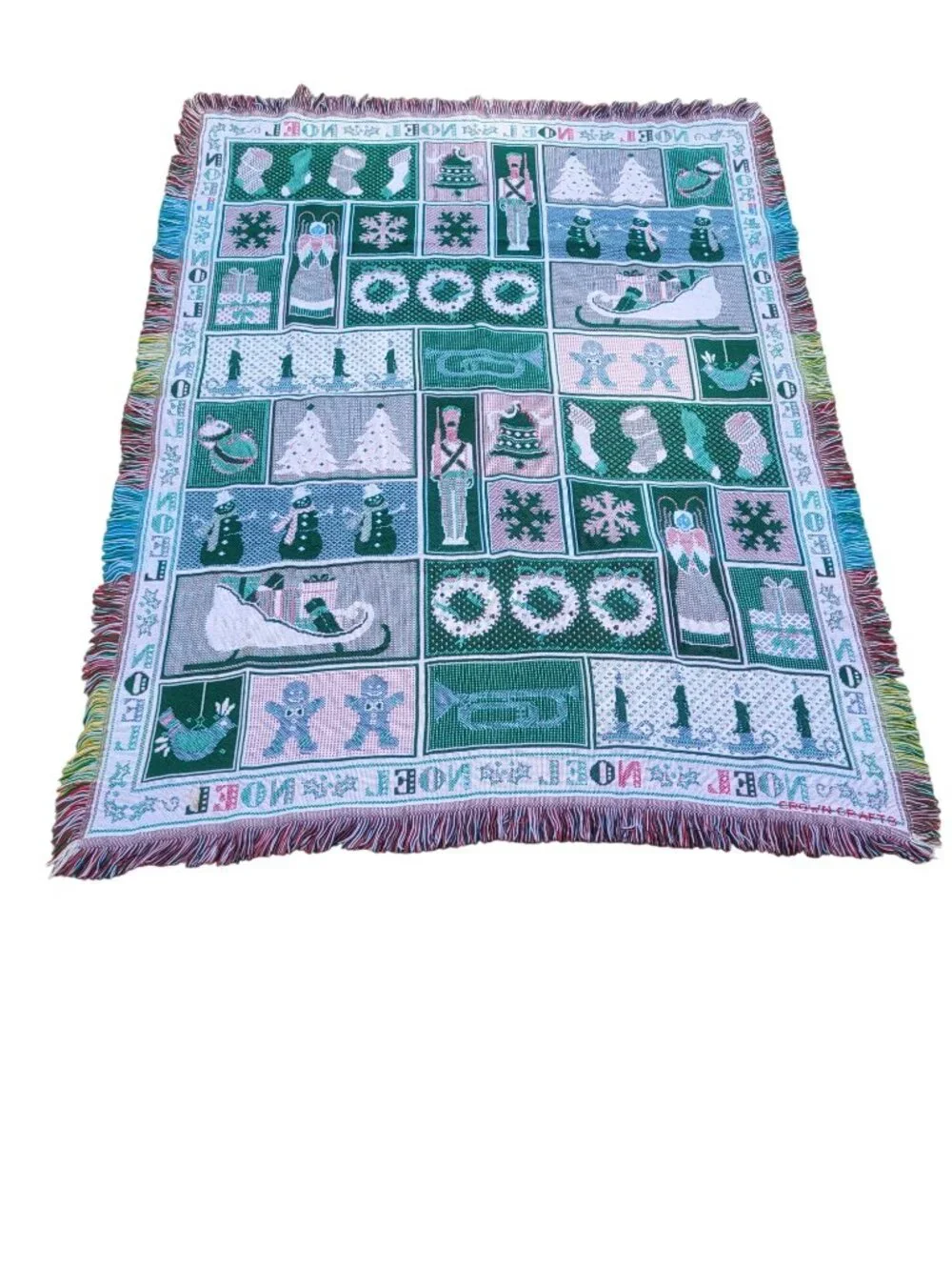 Christmas Noel Tapestry Throw Blanket with Fringe Holiday Decor Vintage Style